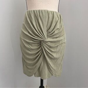 Altar'd State Twist Front Mini Skirt Medium Elastic Waist Olive Pencil‎ Boho Y2K